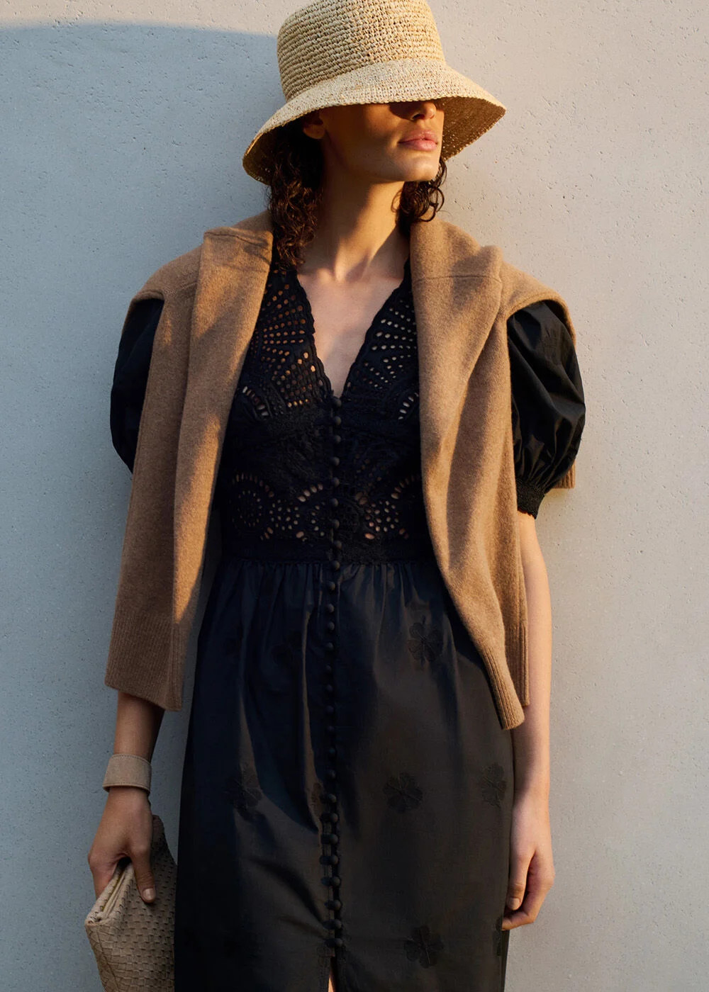Black Cotton Broderie V Neck Dress | WHISTLES | Whistles UK | | Whistles