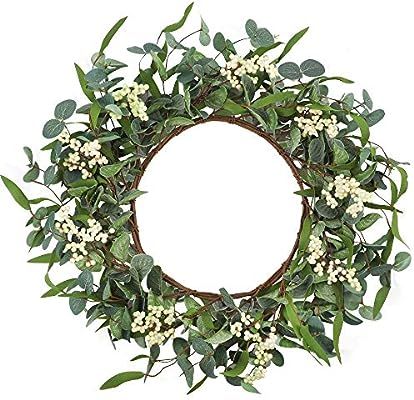 CEWOR Artificial Eucalyptus Wreath 20inch Large Green Leaf Wreath for Festival Celebration Front ... | Amazon (US)