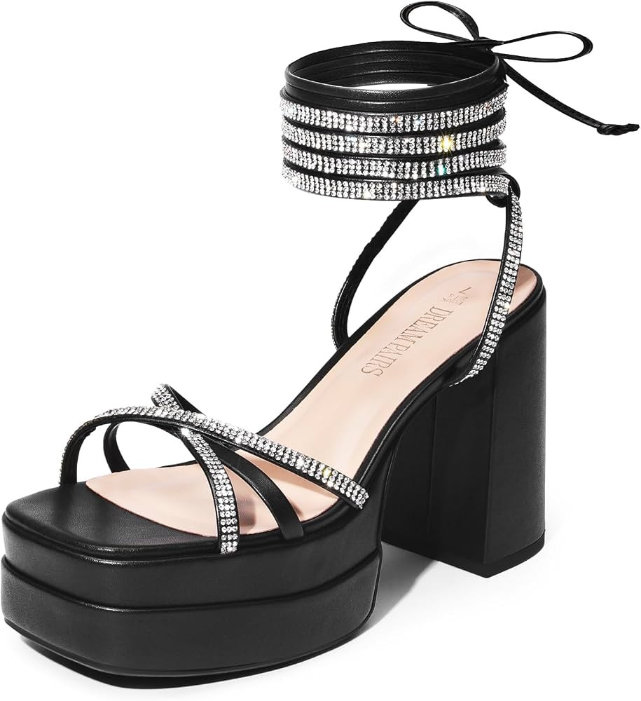 DREAM PAIRS Women's Lace Up Platform Heels Rhinestone High Strappy Chunky Sandal Y2K Shoe for Clu... | Amazon (US)