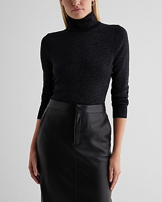 Silky Soft Fitted Shine Turtleneck Long Sleeve Sweater | Express