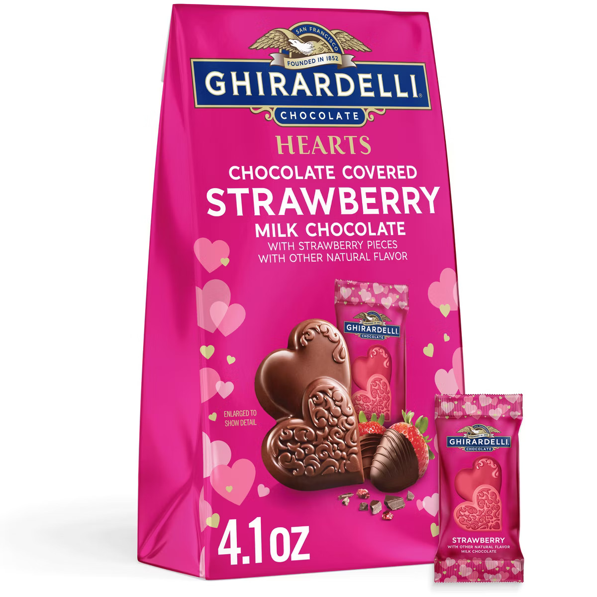 Ghirardelli Valentine's Chocolate Covered Strawberry Milk Hearts Chocolate Candy Bag - 4.1oz | Target