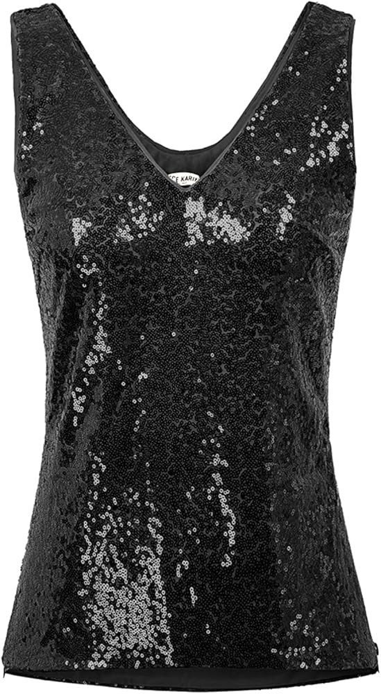 GRACE KARIN Women's Sleeveless Sparkle Sequin Tops V-Neck Cami Sexy Club Tank Top | Amazon (US)
