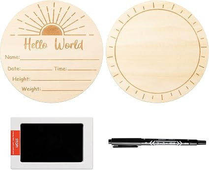 R HORSE Baby Birth Announcement Sign with Marker Pen, Wooden Baby Birth Sign with Ink Pad for Bab... | Amazon (US)