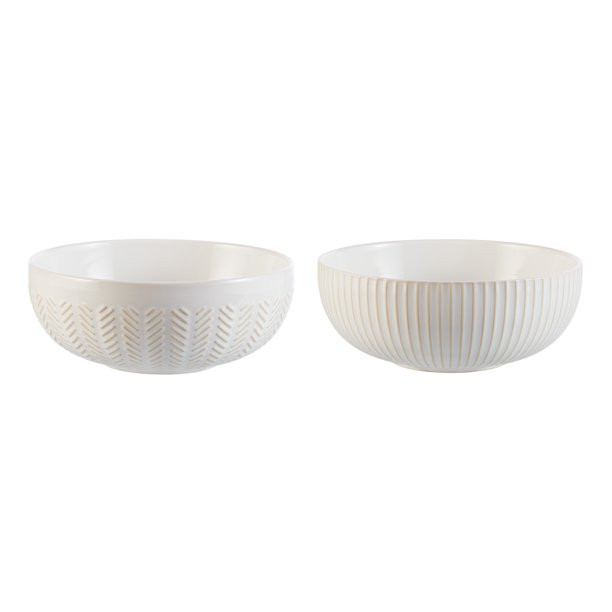 Better Homes & Gardens Modern Farmhouse Round Serve Bowl, Stripe & Geometric Patterns, 2 Pack | Walmart (US)