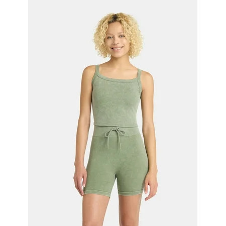 No Boundaries Seamless Shirttail Tank and Tie Front Bike Shorts Set 2-Piece Women s | Walmart (US)