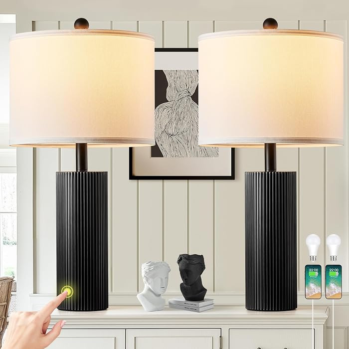 24.5\u201d Table Lamps for Living Room Set of 2, Touch Control, Black | Amazon (US)
