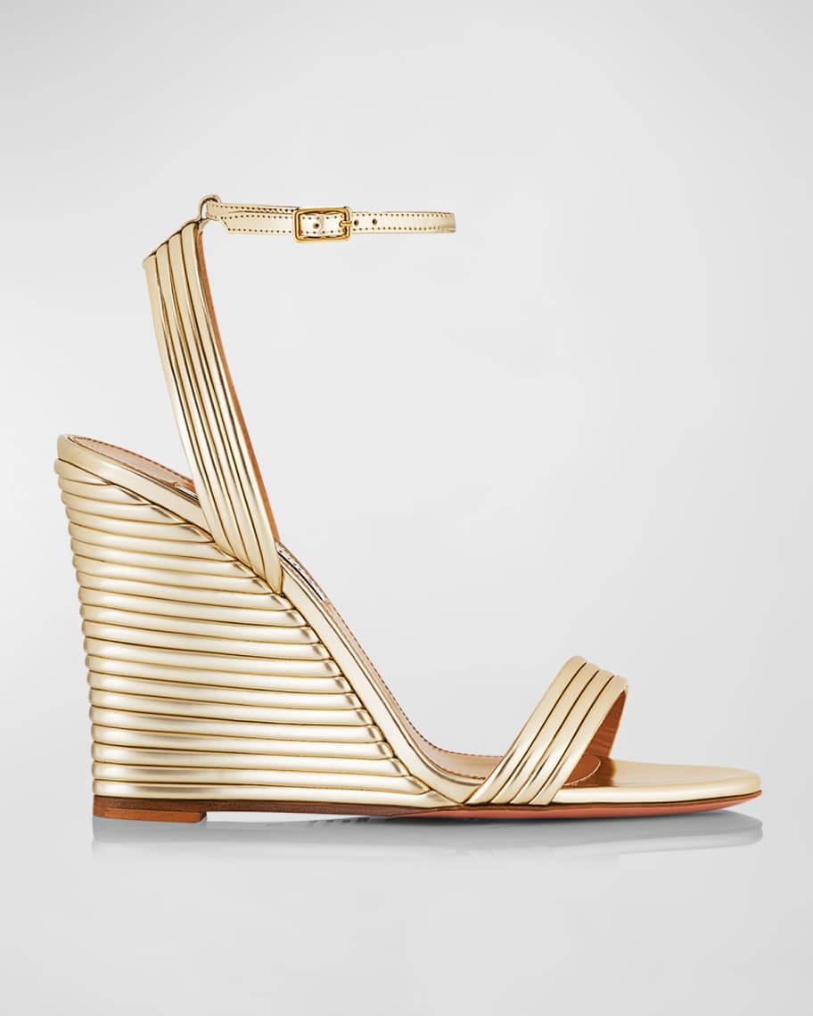 Wow Metallic Ankle-Strap Wedge Sandals | Neiman Marcus