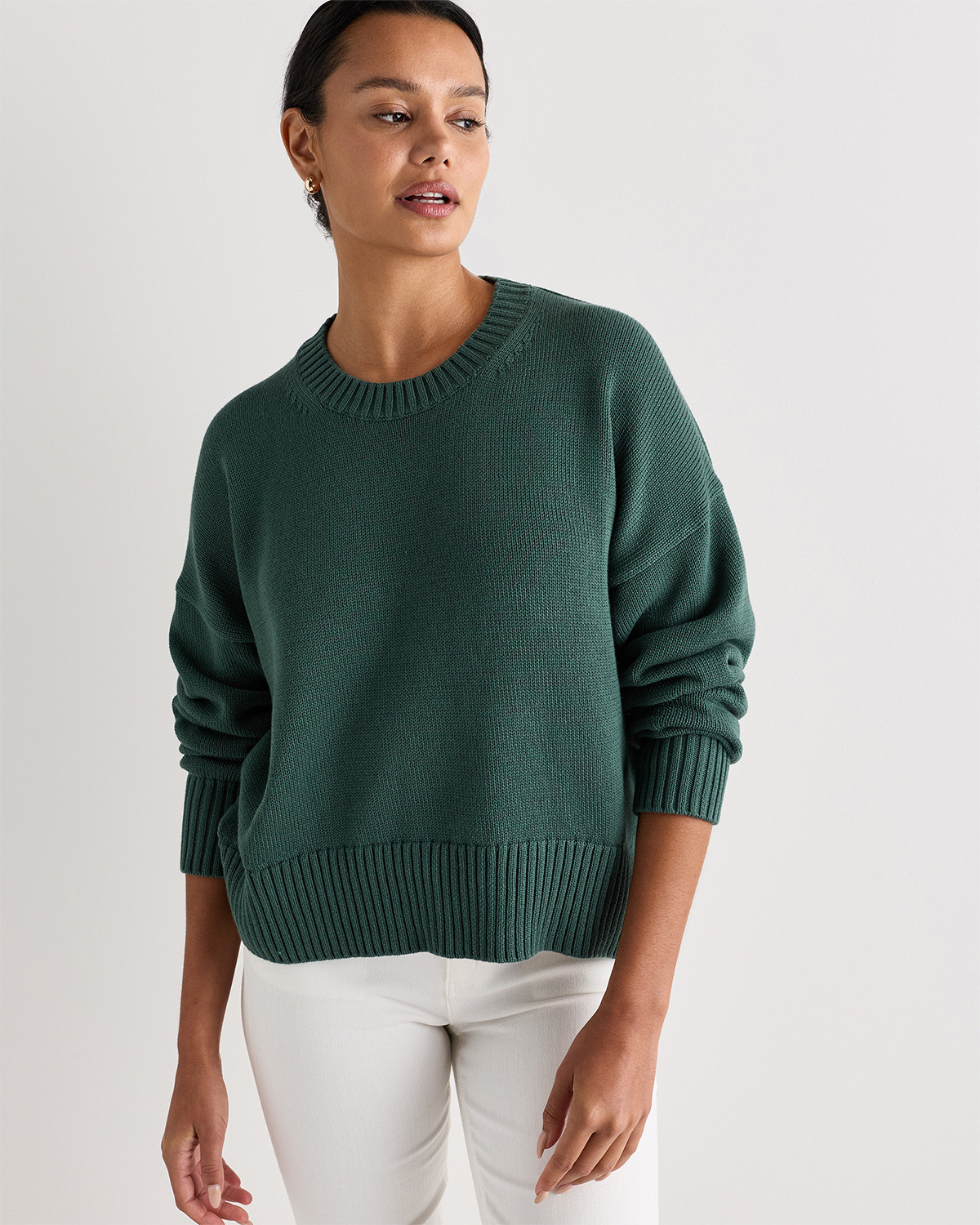 Quince | Women's Boyfriend Crew Sweater in Big Sur Green, Size XS, Organic Cotton | Quince