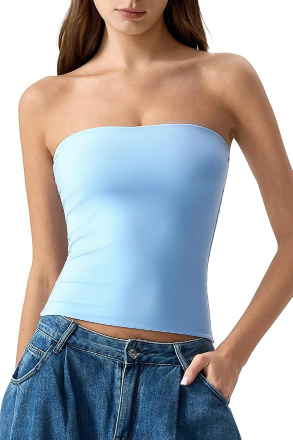 QINSEN Women's Tube Top Double Lined Strapless Bandeau Top Summer Slim Fit Going Out Tank Tops | Amazon (US)