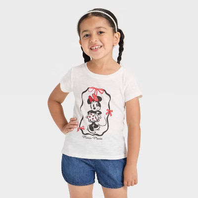 Toddler Girls' Disney Minnie Mouse Short Sleeve Graphic T-Shirt - Off-White 2T | Target