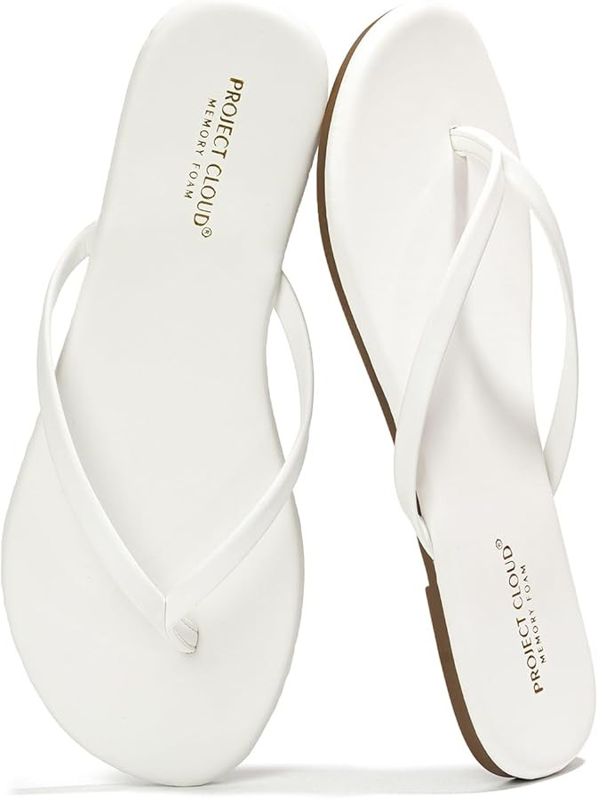 Project Cloud Flip Flops for Women - Memory Foam Flats Summer Sandals for Women 2025 - Vegan Leat... | Amazon (US)