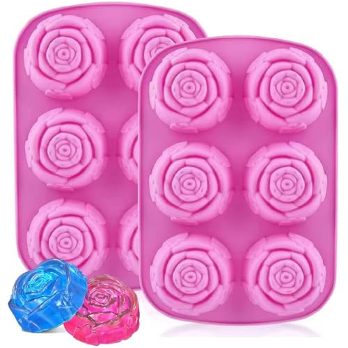 YJWYDM Silicone Rose Mold, 2 PCS 6 Cavity Silicone Flowers Shaped Ice Cube Mold, Food Grade Silicone BPA Free Soap Mold, Candy Molds Perfect for Soap, Ice, Mousse, Cake, Jelly, Chocolate Making | Amazon (US)