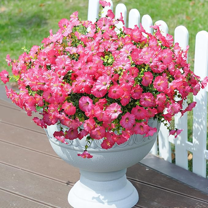 Artificial Flowers Fake Plants for Outdoors Decoration, 12 Bundles Pink Silk Morning Glory with E... | Amazon (US)