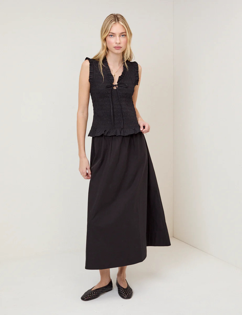 Black Poplin Midi Skirt | Nobody's Child