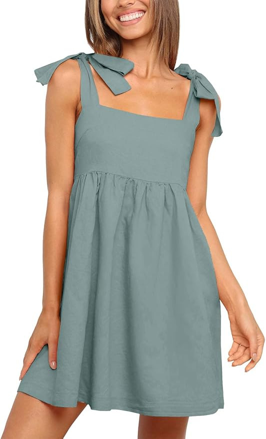 Clarisbelle Women Summer Tie Strap Sleeveless Beach Dress with Pockets | Amazon (US)