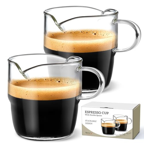 6 OZ Espresso Cups Set of 2, Double Spouts Stackable Cups, Espresso Shots Glass Mugs with Handle, Cute Clear Glasses for Coffee Bar, Machine Accessories | Amazon (US)