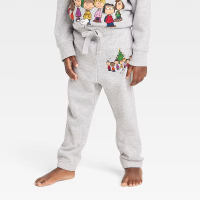 Toddler Peanuts Printed Jogger Pants - Heather Gray | Target