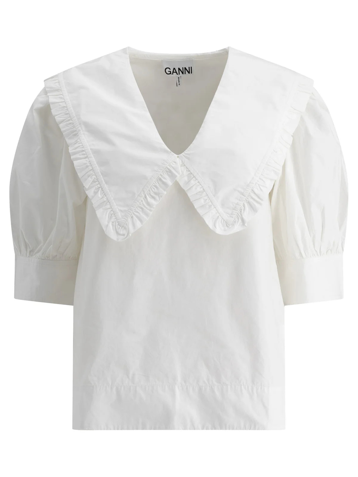 Ganni Wide Collar Short-Sleeved Top | Cettire Global