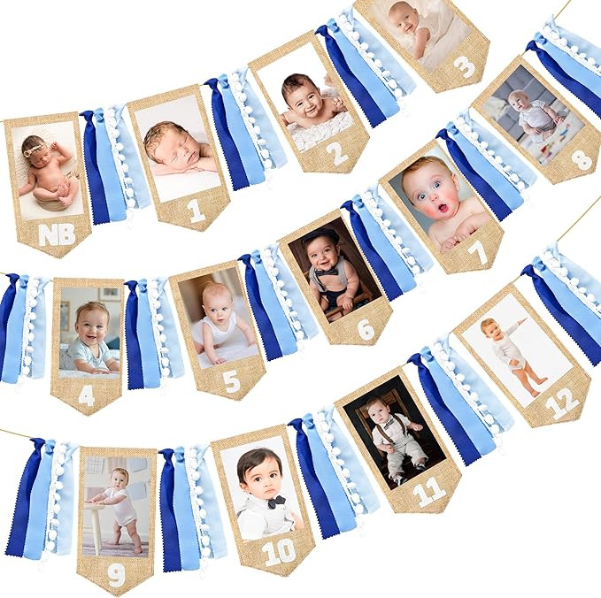 pinkblume 1st Birthday Burlap Photo Banner Garland Handmade Felt from Newborn to 12 Months with G... | Amazon (US)