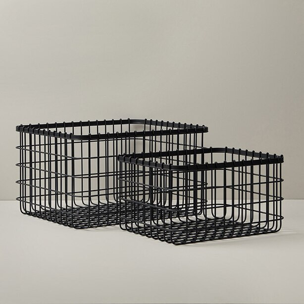 SET OF 2 RECTANGULAR WIRE STORAGE BASKETS, BLACK | Indigo (CA)