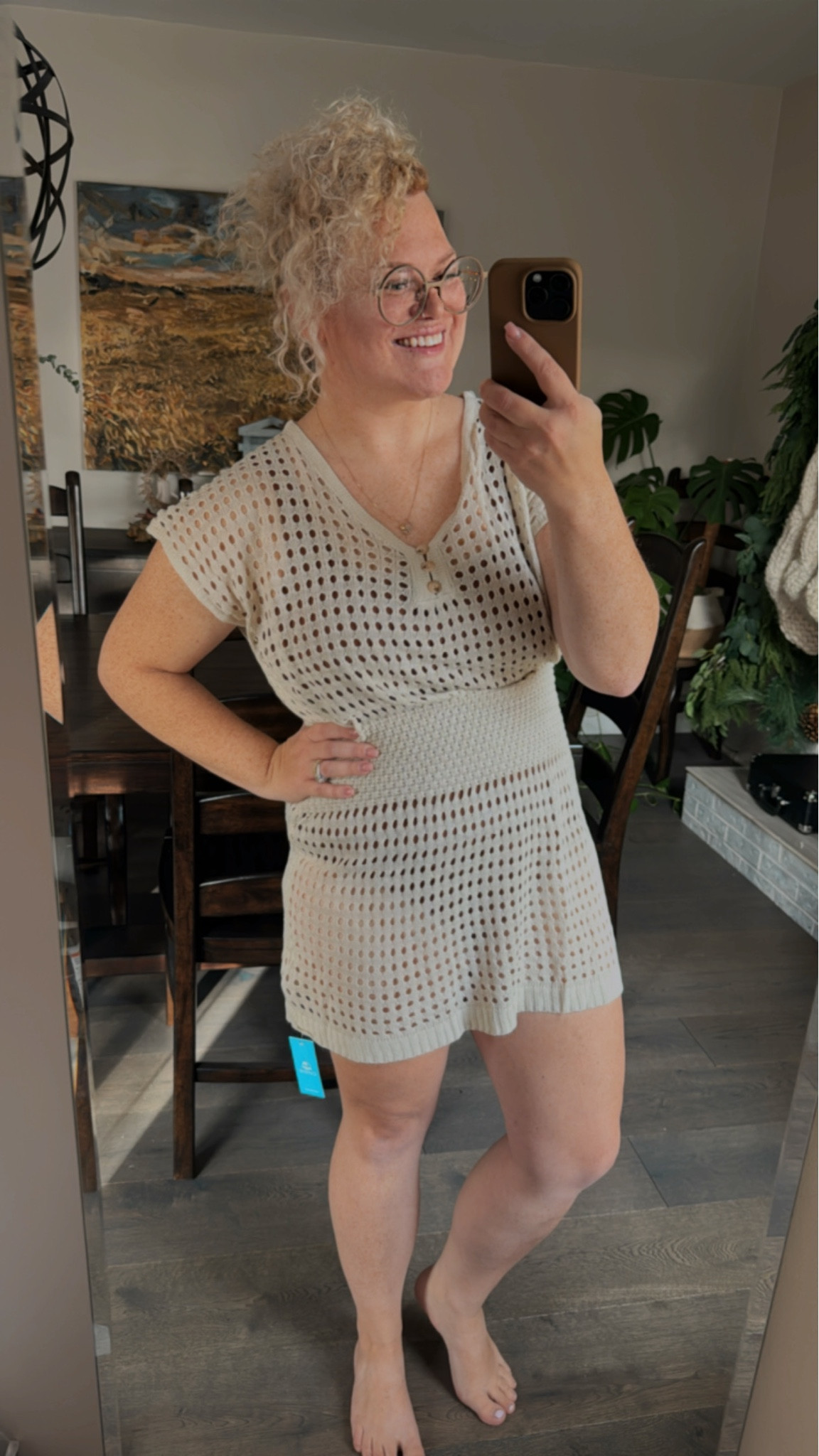 This crochet kit coverup is soooooo beautiful! I’m 5’3 so does fit a bit short. The waist band cinches you in and most so flattering. Very soft with beautiful details. 
Wearing a medium here  

#LTKmidsize #LTKswim #LTKfindsunder50