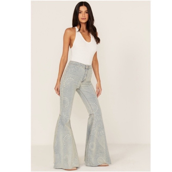 Free People Just Float On Flare High Rise Jeans, Geo Indigo - Size 26 | Poshmark