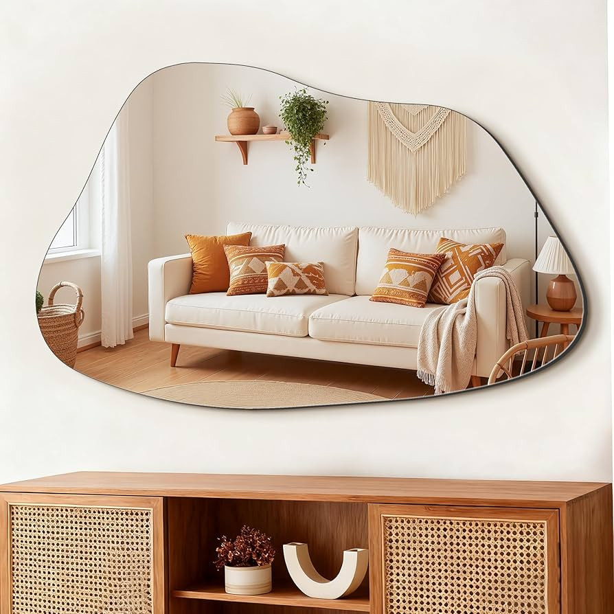 FICTOR Irregular Asymmetrical Wall Mirror, 36" x 24" Modern Decorative Mirror for Entryway, Bathr... | Amazon (US)