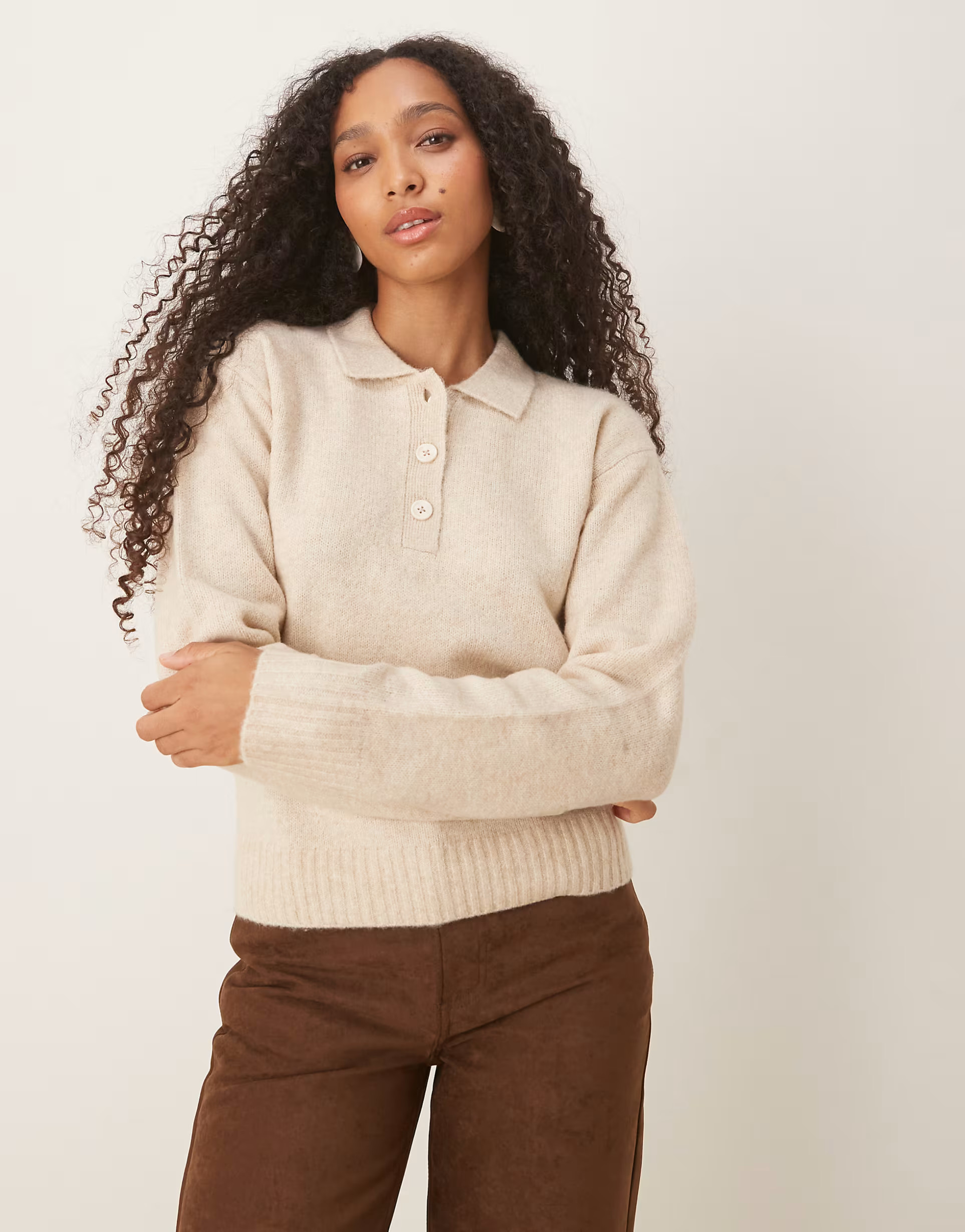 JJXX wool blend knit polo sweater in cream | ASOS (Global)