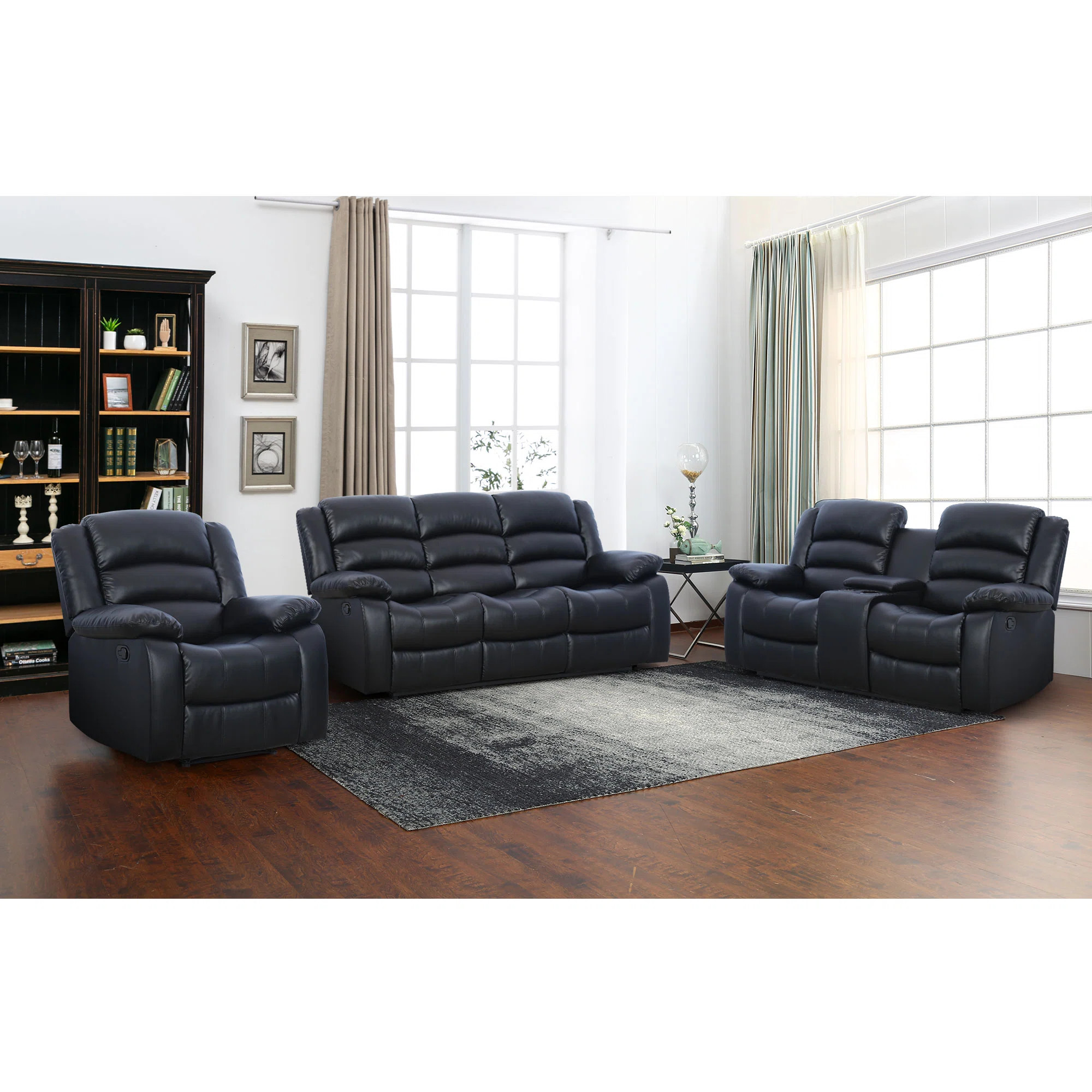 Emryn 3-Piece Modern and Super Soft Vegan Leather Manual Reclining Living Room Set | Wayfair North America