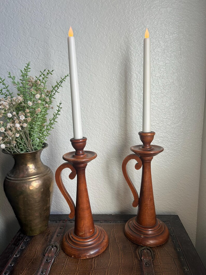 Large Vintage Wooden Candle Stick Holders - Etsy | Etsy (US)