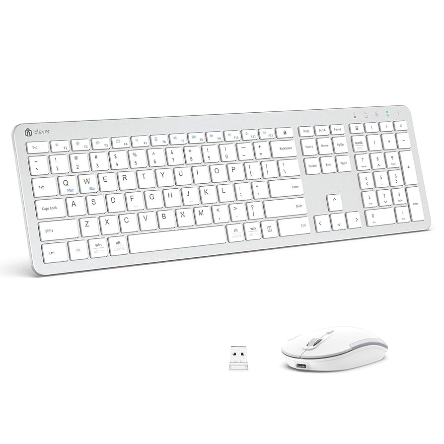 iClever Wireless Keyboard and Mouse, GK08 White Keyboard Mouse Combo, Ergonomic, Quiet, Full Size... | Amazon (US)