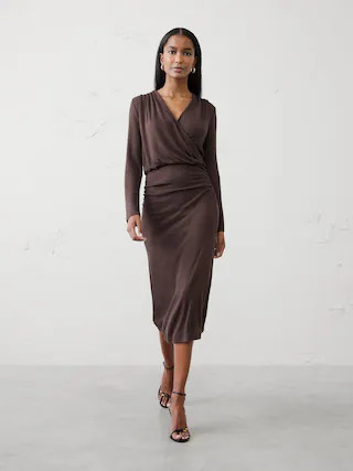 Soft Luxe Knit Wrap Midi Dress | Banana Republic Factory