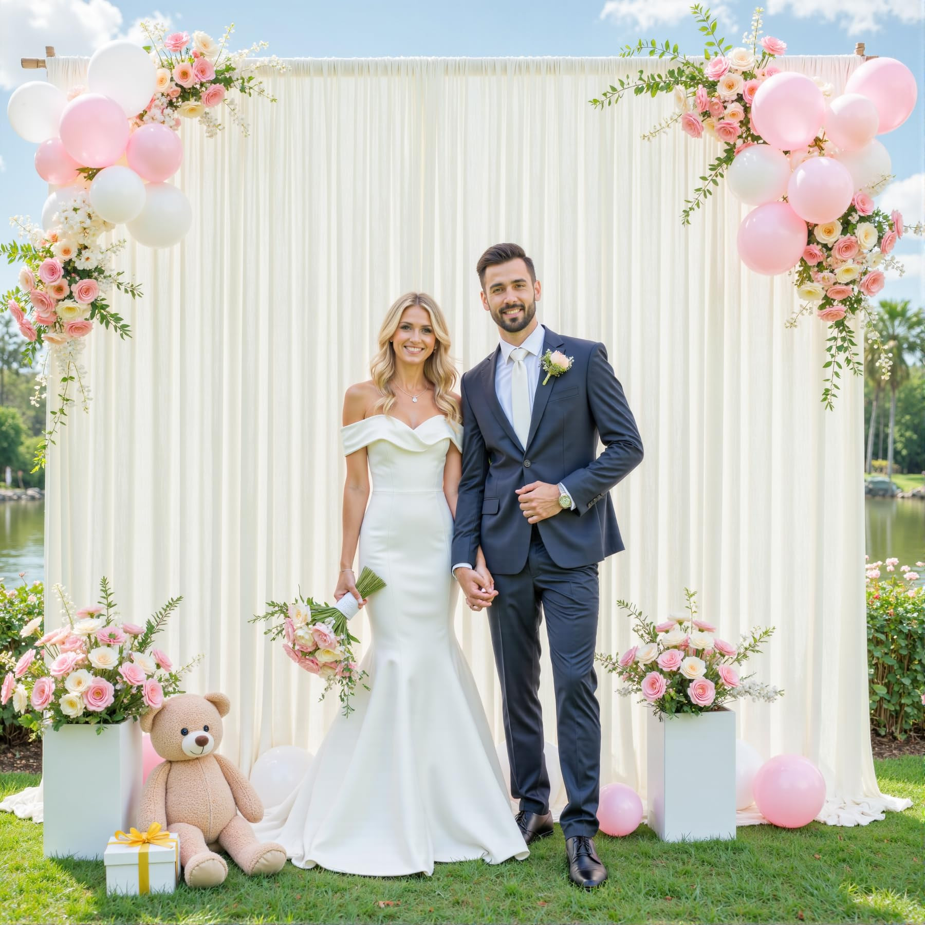 Amazon.com : 10ft x 10ft Ivory Backdrop Curtain for Wedding Ivory Wrinkle Free Backdrop Drapes Pa... | Amazon (US)