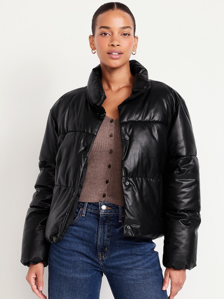 Faux-Leather Puffer Jacket | Old Navy (US)