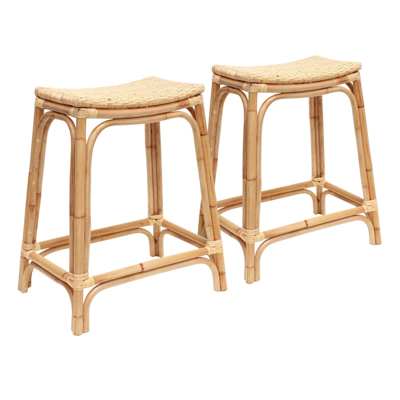 Set of 2 Indah Rattan Counter Stool, Honey | At Home
