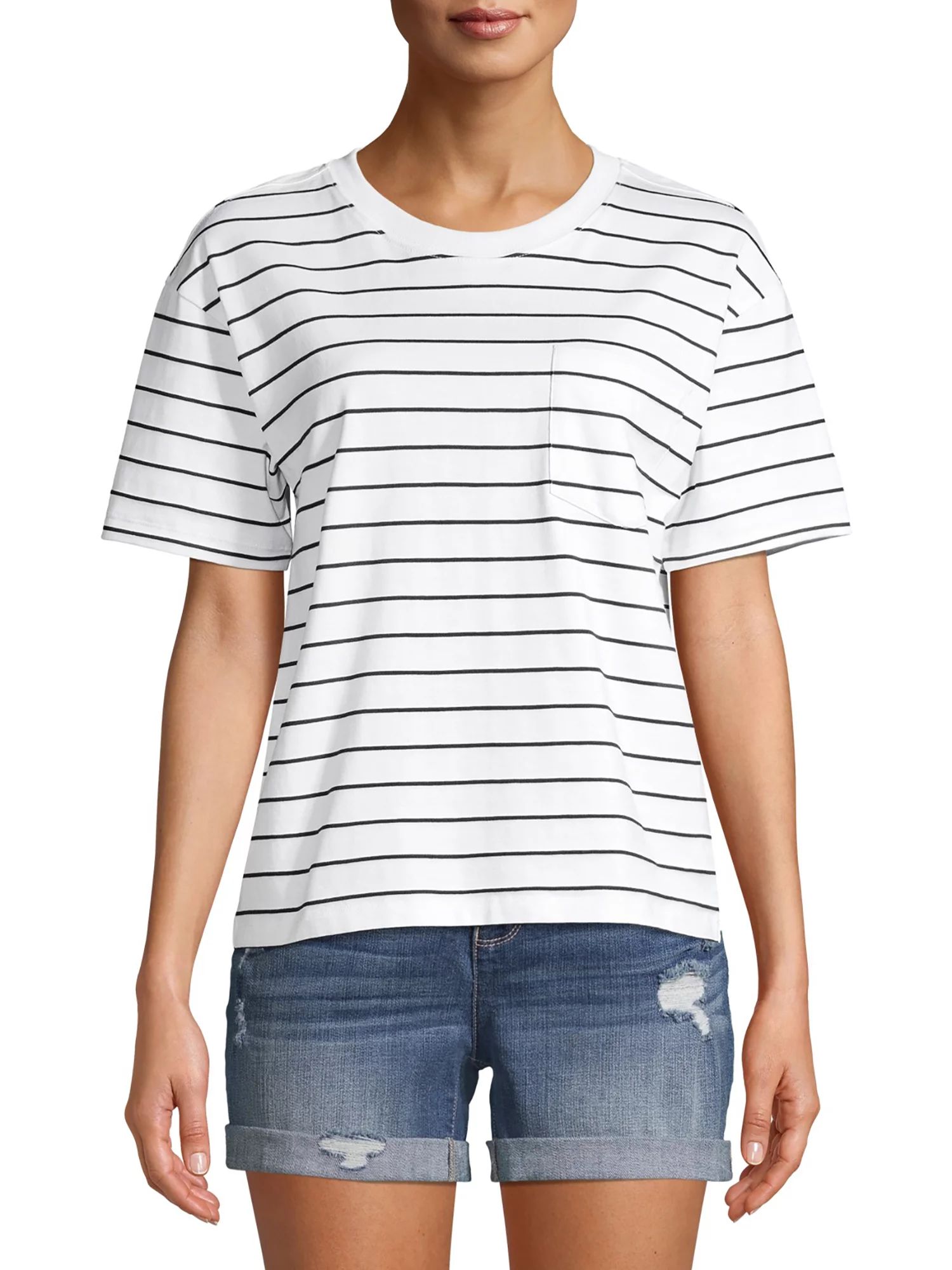 Time and Tru - Time and Tru Womens Pima Cotton Boyfriend T-shirt, Striped - Walmart.com | Walmart (US)