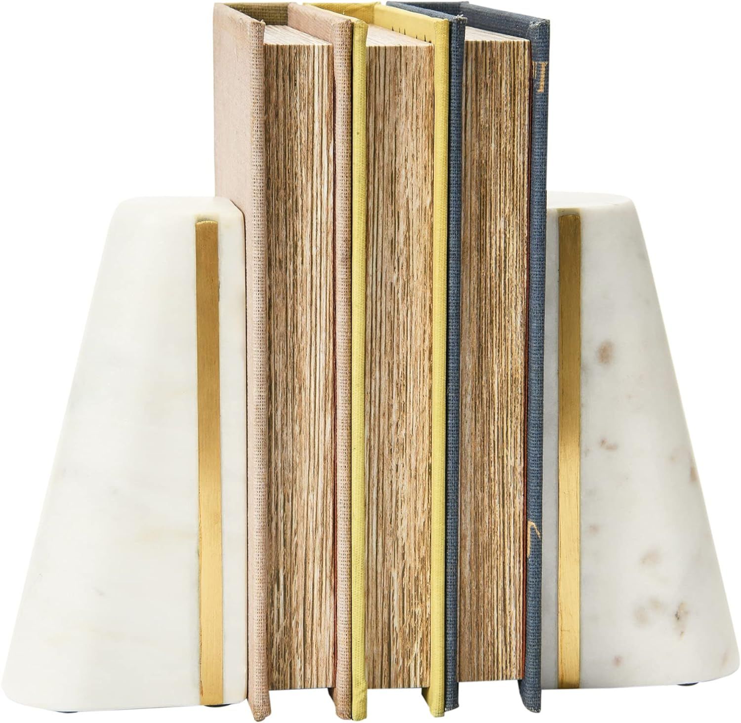 Main + Mesa Geometric Marble Bookends with Brass Inlay, White, Set of 3 | Amazon (US)