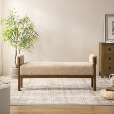 51.8" Modern Upholstered Bed End Ottoman Bench, Solid Wood Frame, Brown Boucle | Wayfair North America