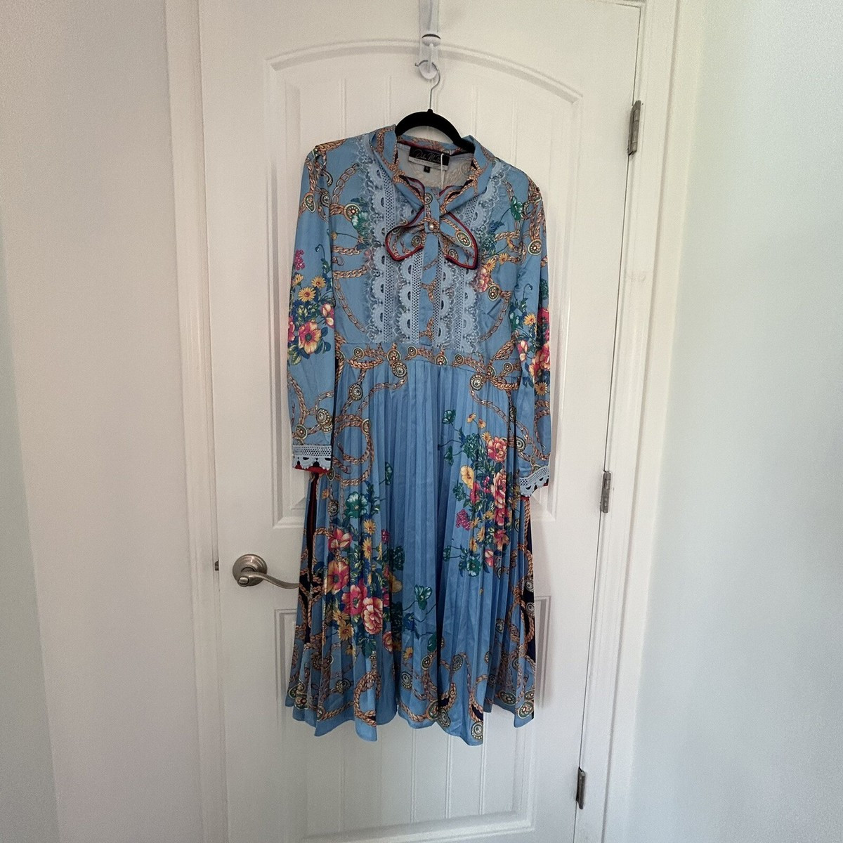 Dalia Mac Phee Runaway Midi Dress Size L New with Tags Light Blue Pleaded Skirt | eBay US