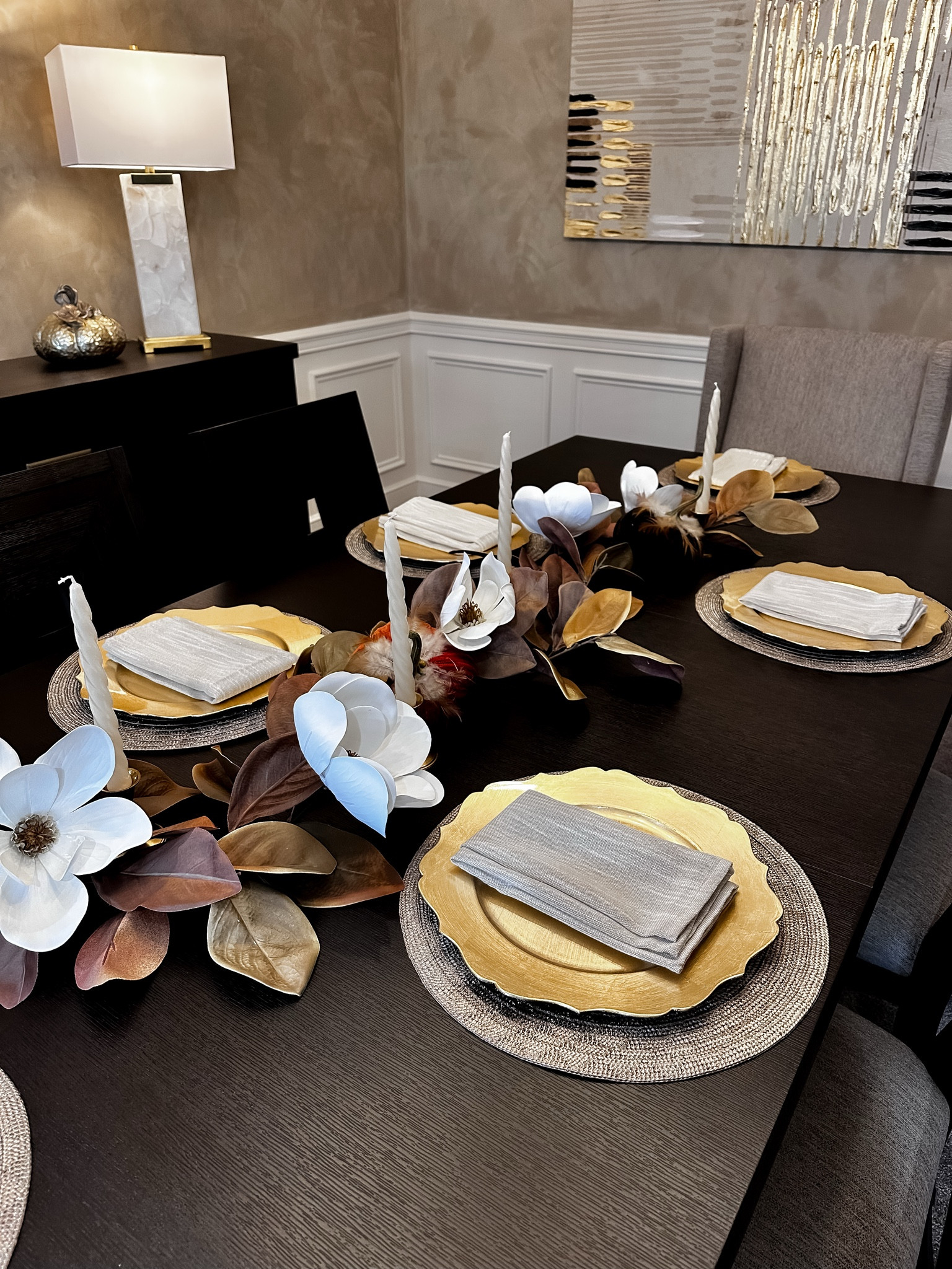 Fall table setting 🍽️🍂🕯️

Table is Value City
Centerpiece garland is from Hobby Lobby

Dining room, table setting, dinnerware set, hobby lobby, kohls, napkins, charger, candlesticks, candle holder, lamp, wall art, pumpkin decor, dining table, fall style, home, placemats, dining chair, wayfair, tov furniture, chargers, plates, centerpiece, serve ware, pottery barn, Macys, pajama set, pjs, linens, napkins, napkin ring, tray, ice bucket, pottery barn, Williams and Sonoma, west elm, kohls, Walmart, hobby lobby, home goods, crate&barrel, z gallerie, china set, under 100, under 50, home, decor, holiday, Christmas, dinner, style, sweet Caroline collection #LTKhome 

#LTKHome #LTKFindsUnder100 #LTKSeasonal