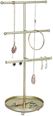 OROPY 3 Tier Jewelries Tower Organizer - Tabletop Gold Necklaces Display Stand with Round Tray fo... | Amazon (US)