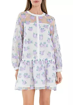 ENGLISH FACTORY Floral Organza Buttoned Mini Dress | Belk