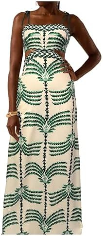 SOLY HUX Women's Summer Maxi Dress Boho Print Tie Shoulder Spaghetti Strap Cut Out Tie Back Cami ... | Amazon (US)