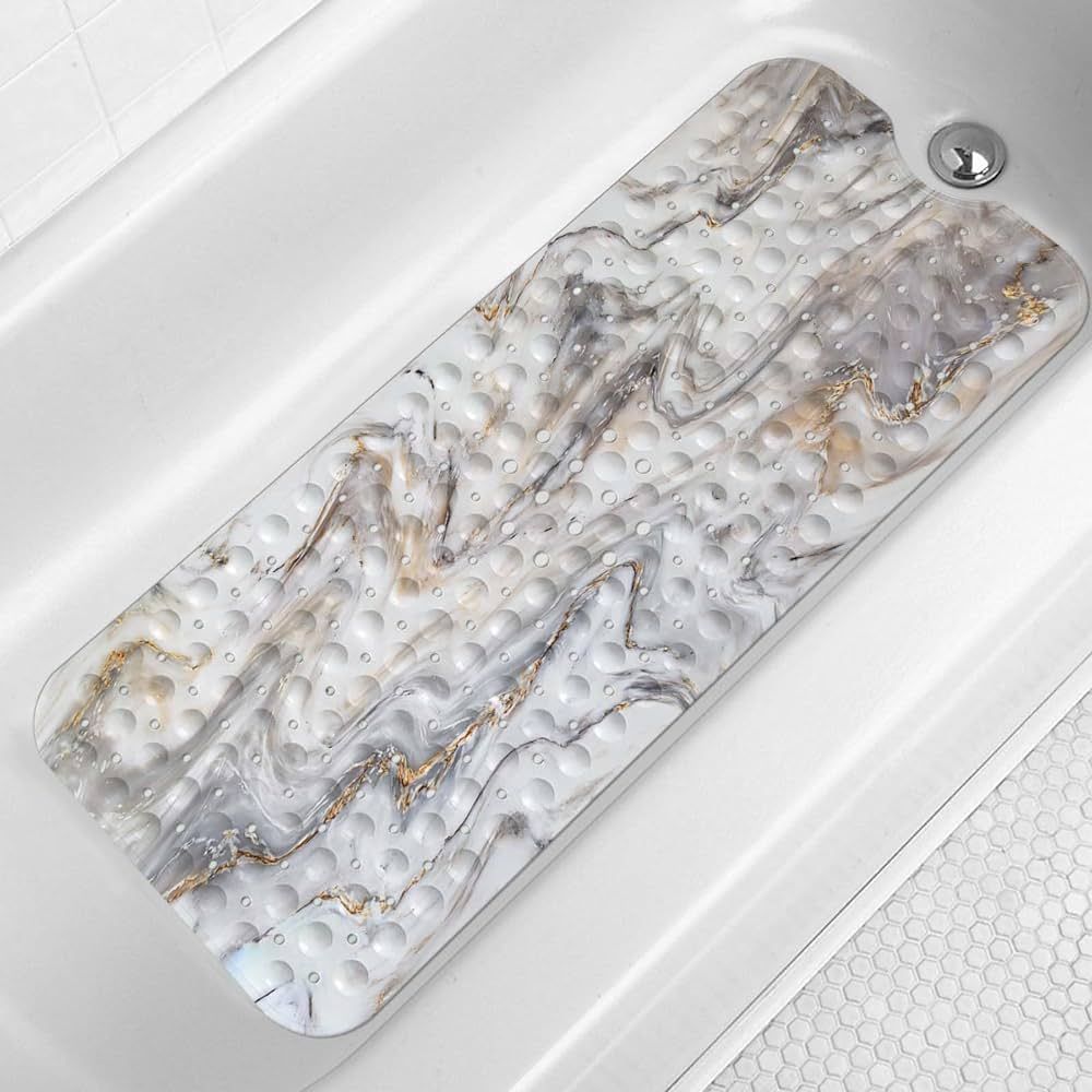 LNOND Marble Bath Tub Mat Non Slip, Extra Long 40 X 16 Inch Anti Slip Mat for Bathtub, White and ... | Amazon (US)