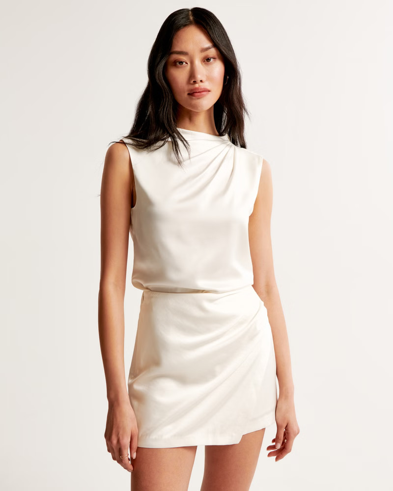 Satin Draped Mini Skort | Abercrombie & Fitch (US)