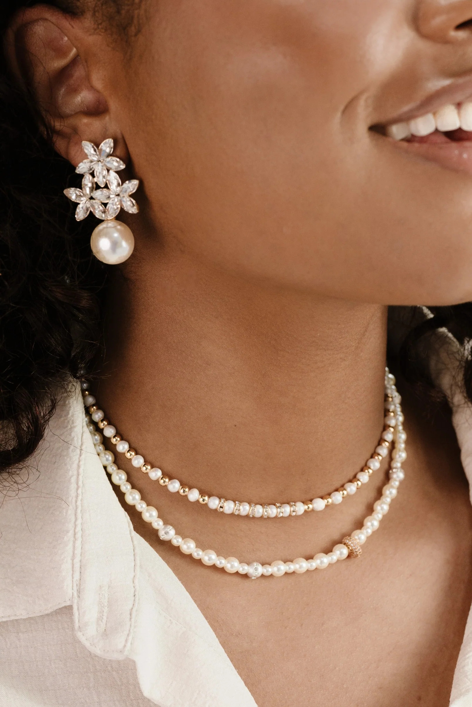 Pearls Double Sparkle 18k Gold Plated Beaded Necklace Set | Ettika