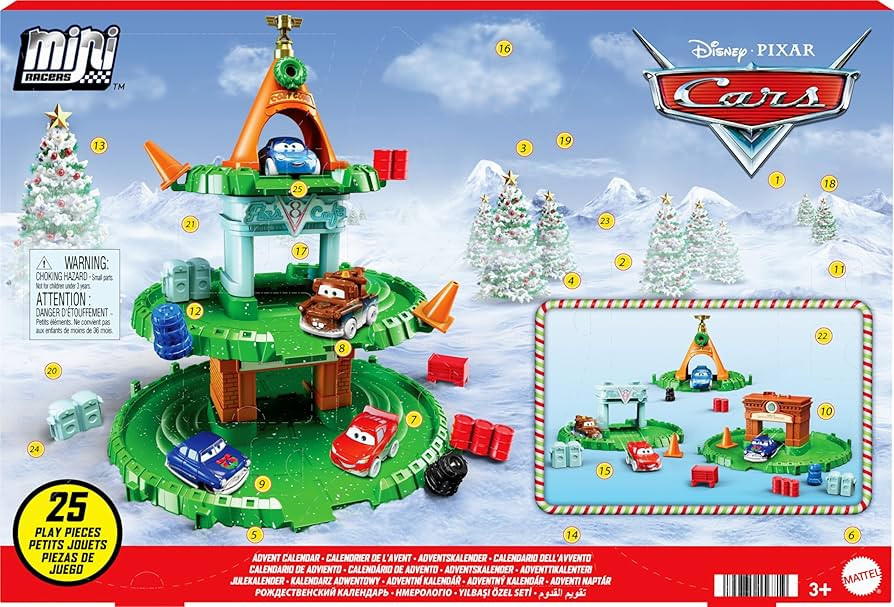 Mattel Disney Pixar Cars Mini Racers Advent Calendar, 25 Surprises Include 4 Mini Toy Cars & Reco... | Amazon (US)