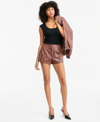 Bar Iii Women's High-Waisted Snake-Print Shorts, Macy's Exclusive - Brown Snake | Macy's