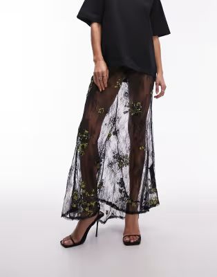 Topshop co ord embellished lace maxi skirt in black | ASOS (Global)