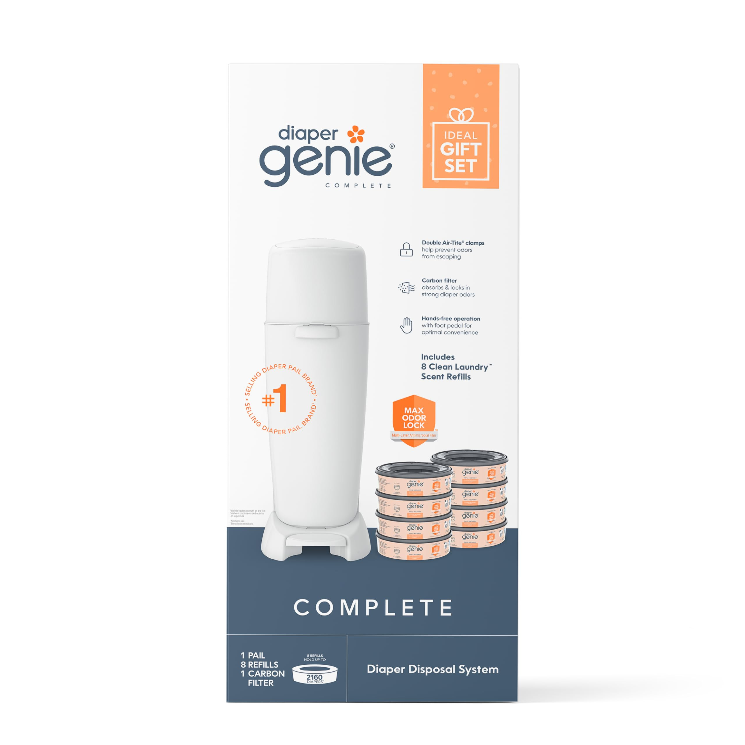 Diaper Genie Registry Gift Set | Includes Diaper Genie Complete Diaper Pail, 8 Refill Bags, 1 Car... | Amazon (US)